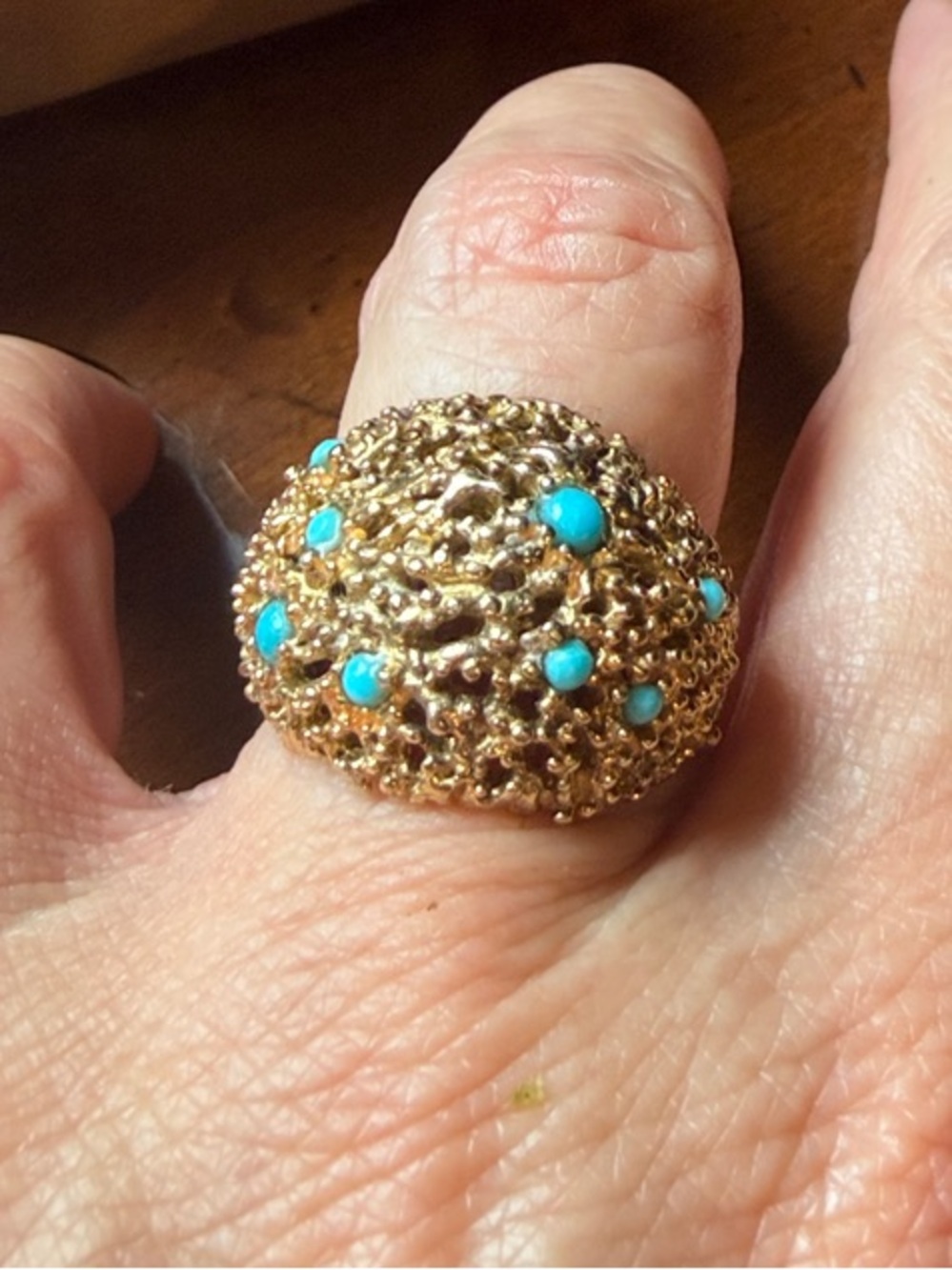 Gold-Tone Dome Ring with Turquoise Accent Stones - Women Jewelry
